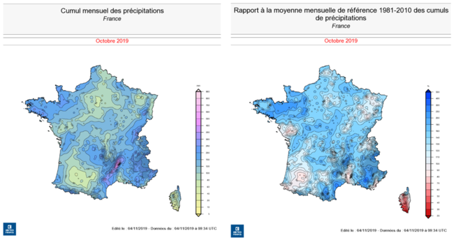 Bilan climatique d'octobre 2019, Météo France